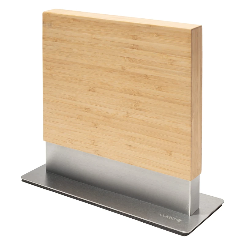 Coninx Magnetic Knife Holder with Display Stand, Double Sided Strong Magnetic Knife Block for Kitchen Counter top, Universal Empty Storage Organizer Block (Bamboo Wood)