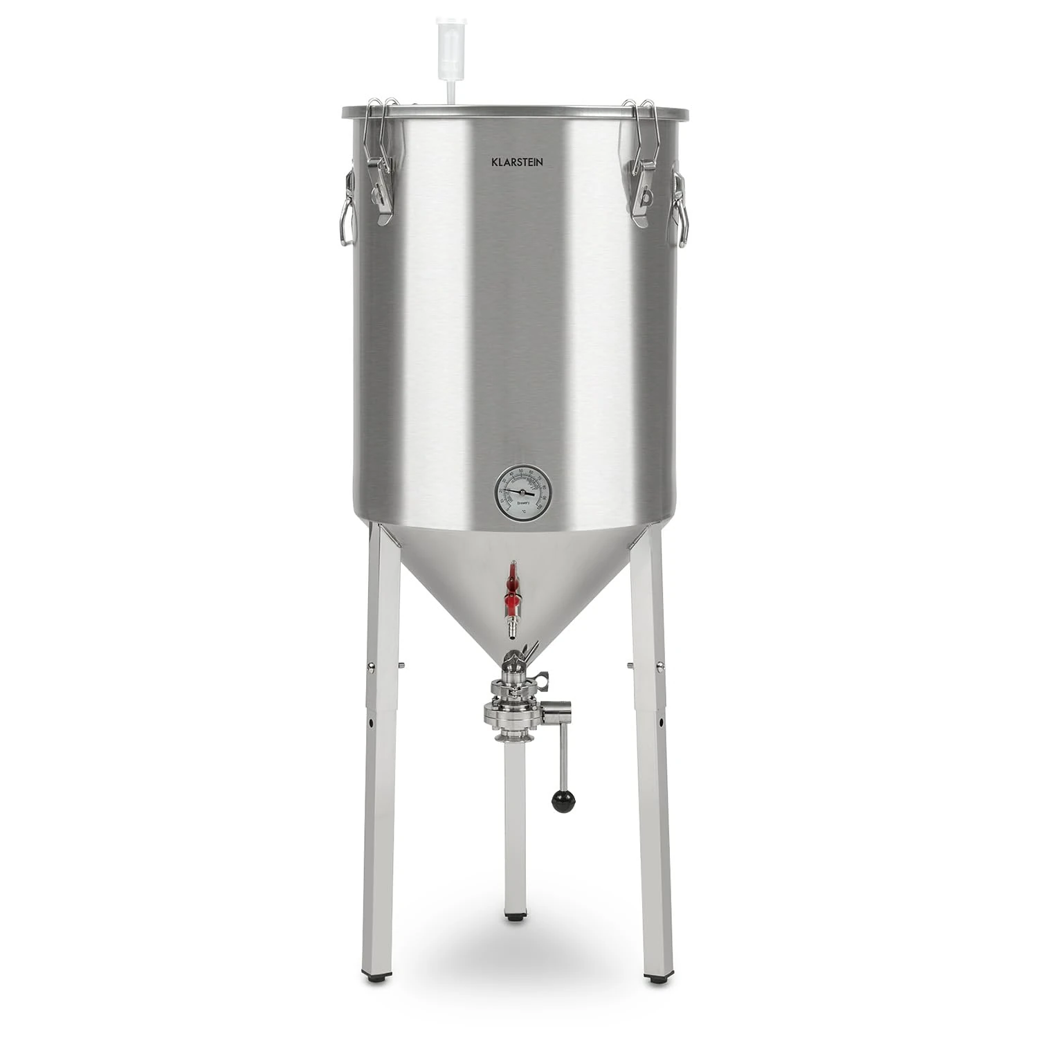 KLARSTEIN Gärkeller Pro XL Fermenter Fermentation Kettle Mash Kettle - Conical Fermentation Kettle, Capacity: 60 l, Thermometer, Yeast Drain Valve, Airlock: Airtight Lid with Retaining Clips, Silver