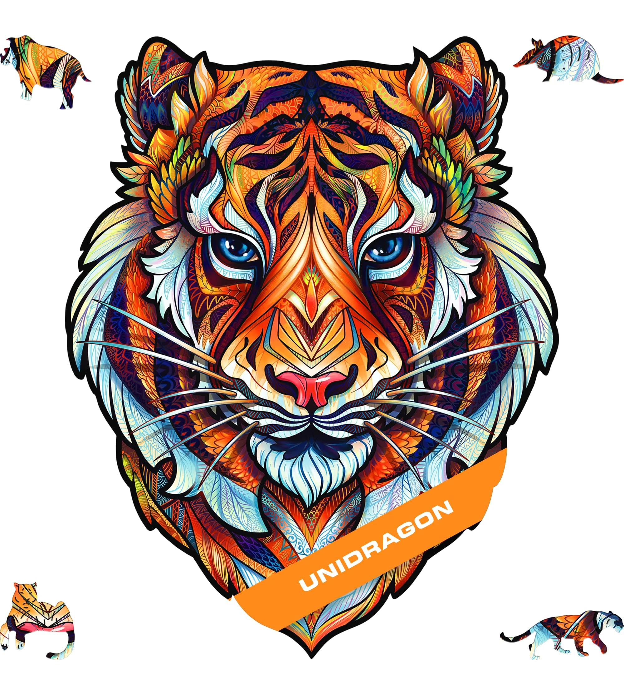 UNIDRAGON Original Wooden Jigsaw Puzzle - Lovely Tiger, 181 pcs, Medium 9.8"x12.3", Unique Animal Shaped Puzzle Box, Birthday Gift Idea for Kids, Adults, Girls, Boys, Family Game and Hobby