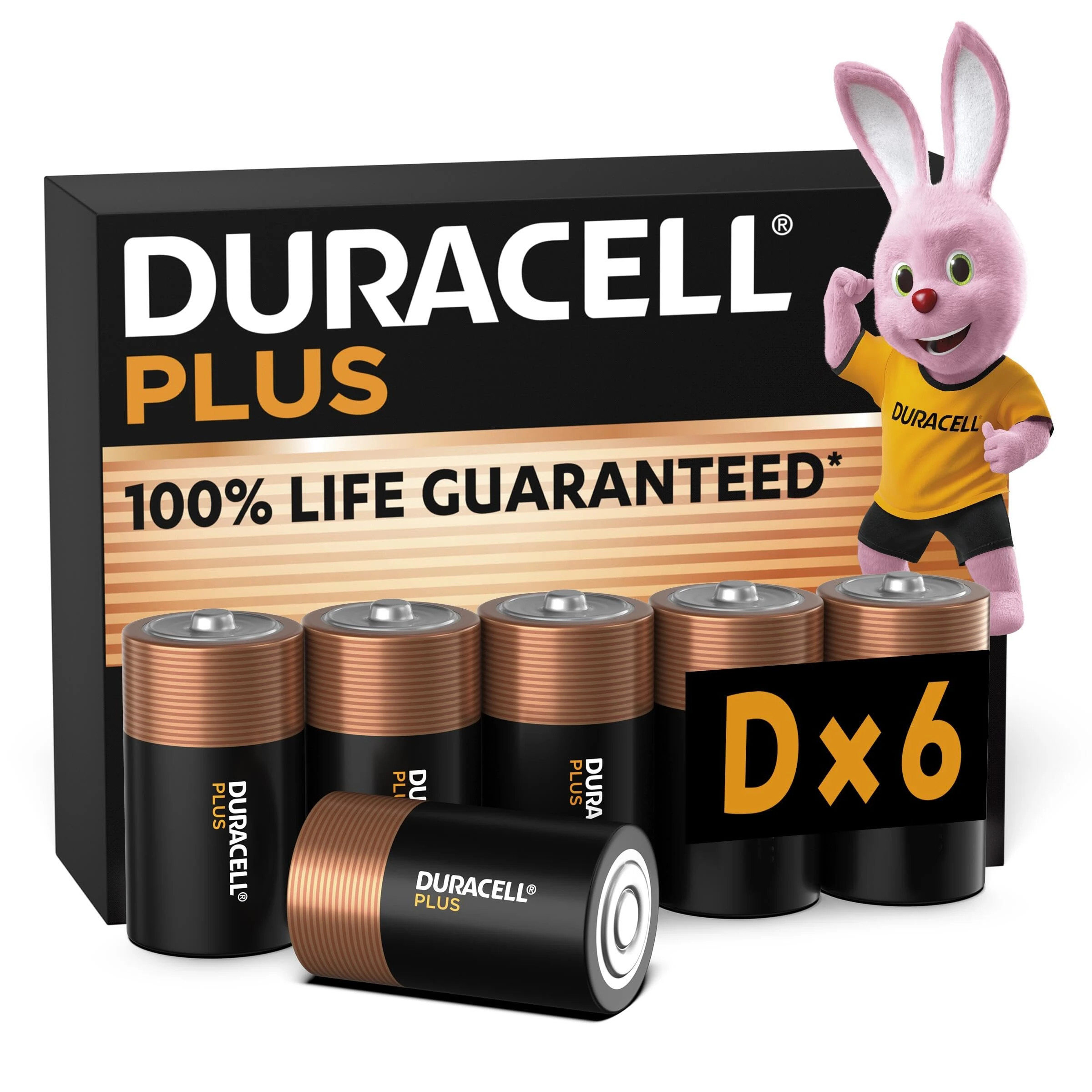 Duracell Plus D Batteries (6 Pack) - Alkaline 1.5V - 100% Life Guaranteed - Reliability For Everyday Devices - 0% Plastic Packaging - 10-Year Storage - LR20 MN1300