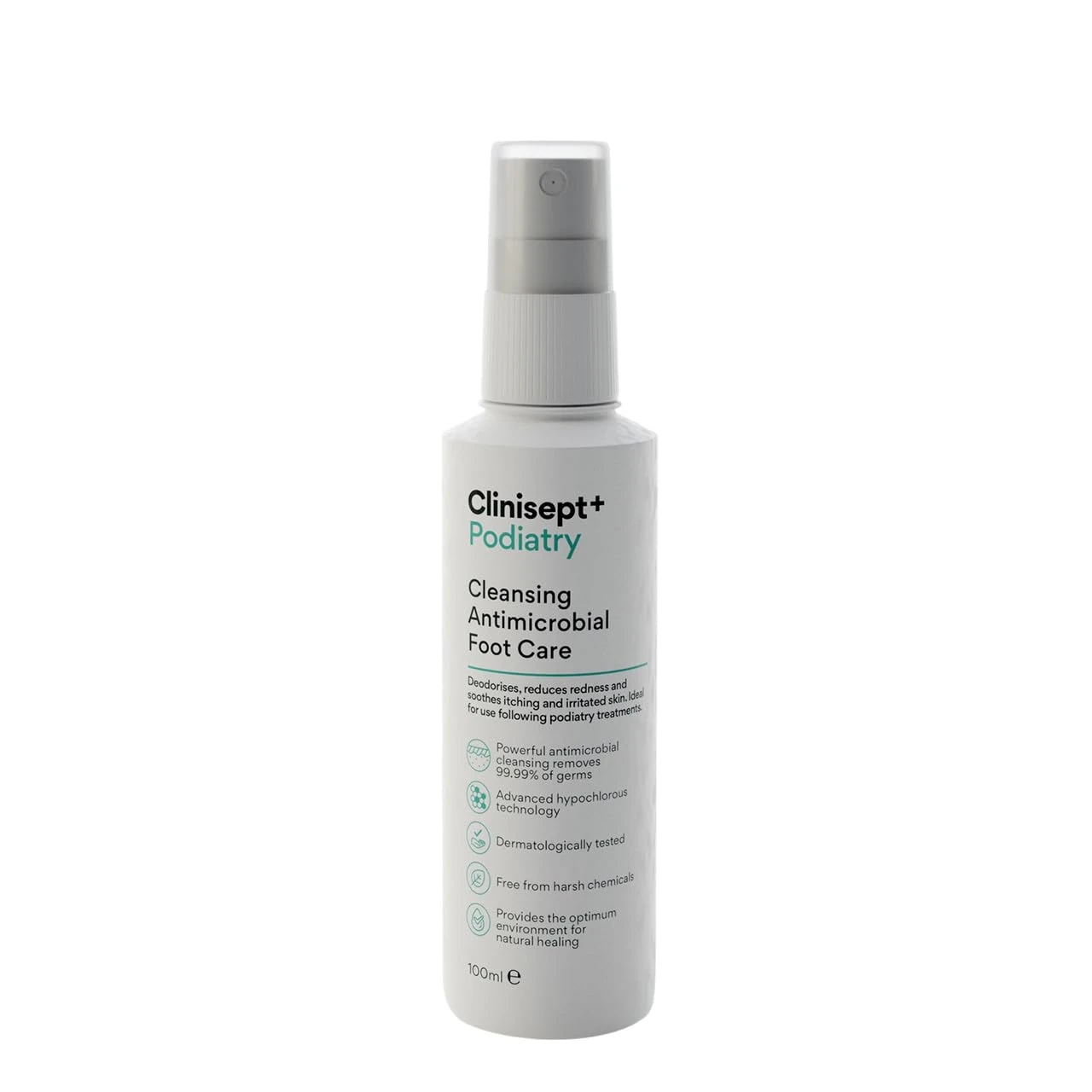 Clinisept Podiatry Spray 100ml - Hypochlorous Acid Spray - Alcohol-Free, pH-Neutral Skin Cleanser for Visibly Clean Feet - Foot Care for Pre, During and Post Procedure Hygiene
