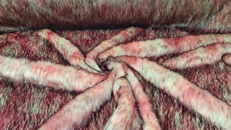 Super Luxury Faux Fur Fabric Material - Long Pink Grey Fleck, 1Mtr - 150cm x 100cm