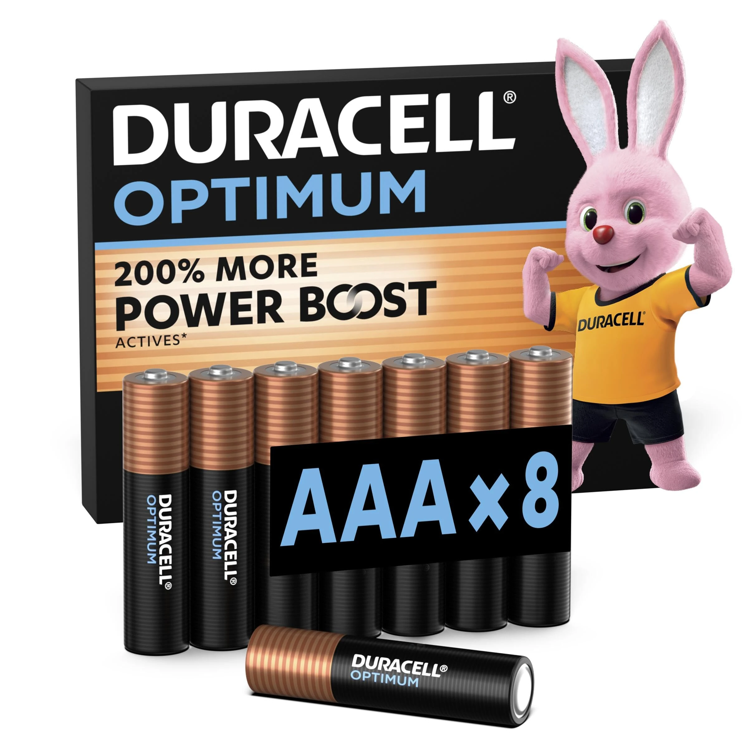 DURACELL Optimum AAA Batteries (8 Pack) – Alkaline Batteries 1.5V – 200% More Power Boost Actives – Meets Demands Of Modern Devices – 100% Recyclable, 0% Plastic Packaging – MX1500