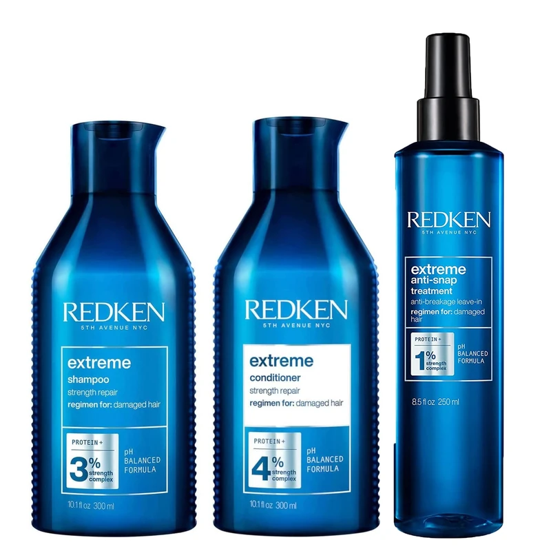 REDKEN Extreme, Shampoo and Conditioner 300 ml, and Anti-Snap Leave In Treatment 150 ml Set, For Damaged Hair, Repairs Strength and Adds Flexibility
