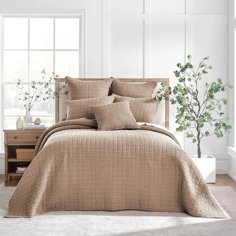 Levtex Home Mills Waffle King Bedspread Set (122x106in) with 2 Pillow Shams (36x20in) - Blush - Cotton Waffle King Size Bedspread Set - Soft, Pre-Washed