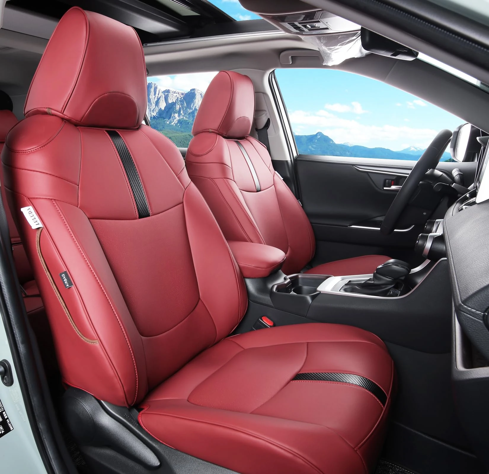 LuluDa Custom Fit RAV4 Car Seat Covers Fit for Toyota RAV4 LE Limited XLE 2019 2020 2021 2022 2023 2024 2025 with Waterproof Faux Leather (Wine red, LU01-XLE)