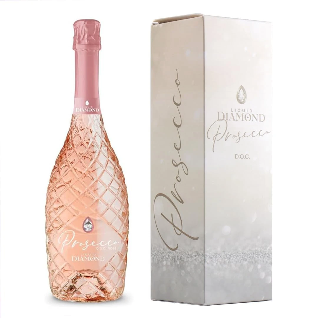 Liquid Diamond Prosecco DOC Rosé 75cl in Gift Box| Award Winning Premium Italian Sparkling Rosé Prosecco from Veneto | 11% ABV | Vegan Friendly