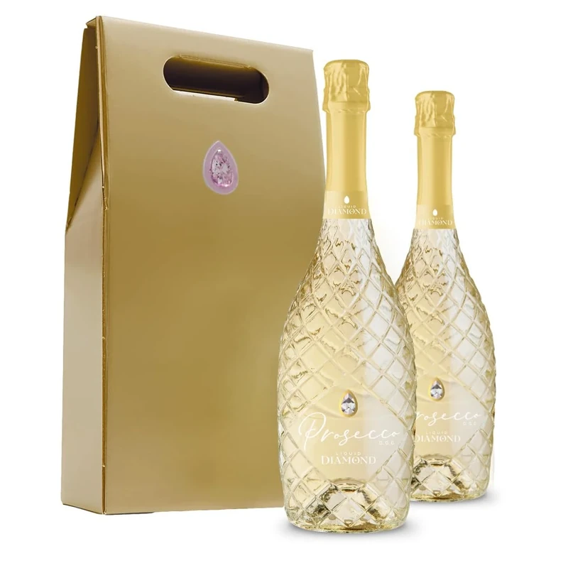 Liquid Diamond Prosecco DOC 2 x 75cl in Gift Box | Award Winning Premium Italian Sparkling White Prosecco from Veneto | 11% ABV | Vegan Friendly