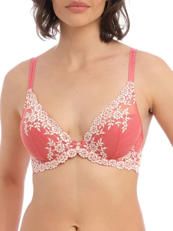Wacoal Women's Embrace Lace Plunge Bra, Faded Rose/White Sand, 32E