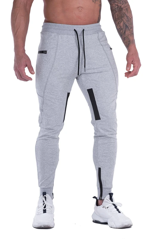 FIRSTGYM Mens Joggers Sweatpants Slim Fit Workout Training Thigh Mesh Gym Jogger Pants with Zipper Pockets - Grey - Medium