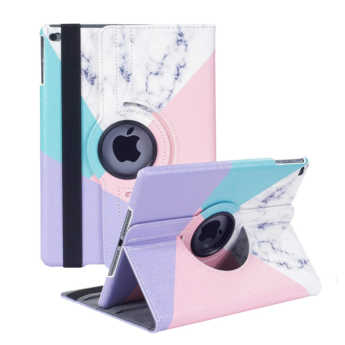 Xsltkby Rotating Case for iPad 9.7 inch 2018/2017/Air 2/Air - 360° Swivel Stand, Elastic Band, Hard-Shell, Cube Pattern, Unisex, Tablet Case for Multimedia, Reading, Work on the Go