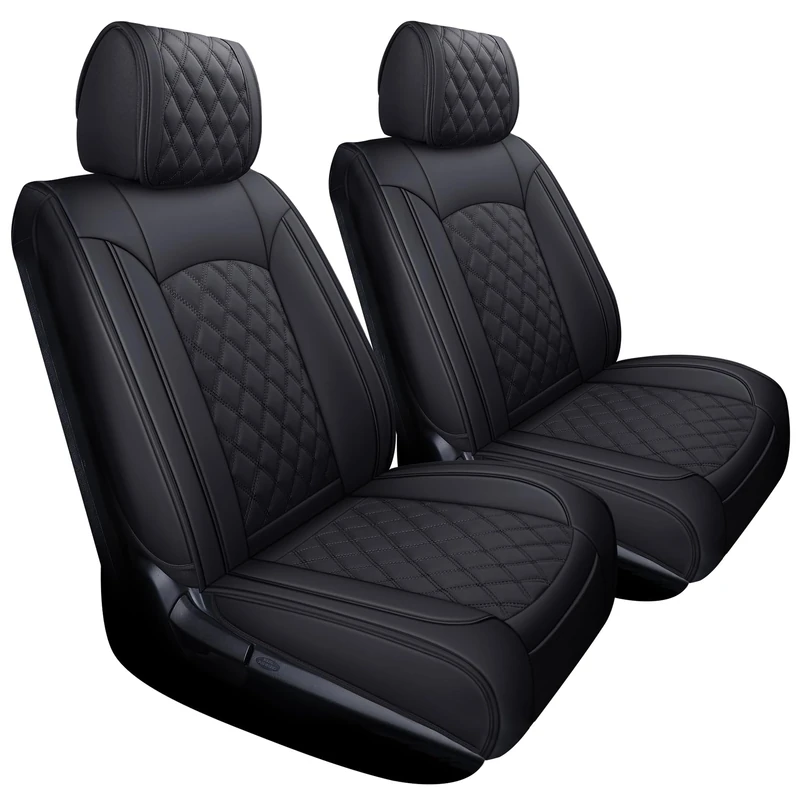 YIERTAI Truck Cab Accessories Seat Covers Compatible with Toyota Tundra for 2008-2025 Crewmax Double Cab SR5 Limited Platinum TRD Pro Truck Waterproof Leather Seat Covers(2 PCS Front only/Black)