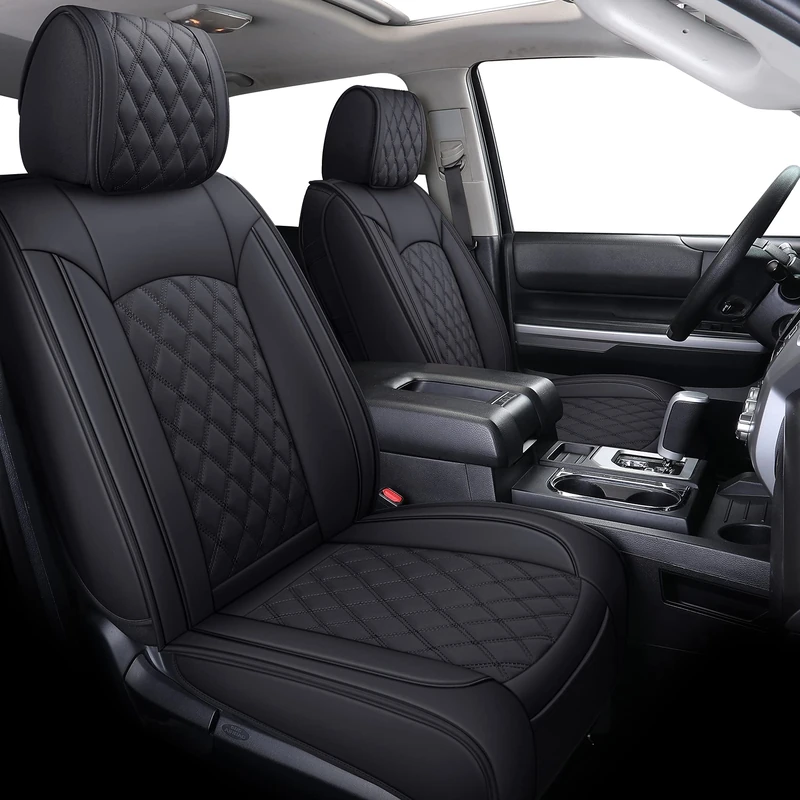 YIERTAI Seat Covers Compatible with 2008-2023 Toyota Tundra Crewmax Double Cab SR5 Limited Platinum TRD Pro Truck Waterproof Faux Leather Car Seat Covers(5 PCS Full Set/Black)