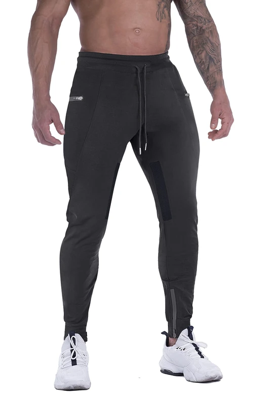 FIRSTGYM Mens Joggers Sweatpants Slim Fit Workout Training Thigh Mesh Gym Jogger Pants with Zipper Pockets - Black - Large