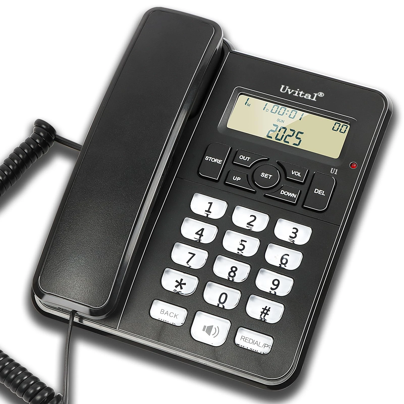 Desktop Corded Telephone for Home, Landline Telephone with White Big Buttons, Ringer Volume and Speakerphone Volume Adjustable, Caller Identification, LCD Contrast Adjustable Backlight Display(Black)
