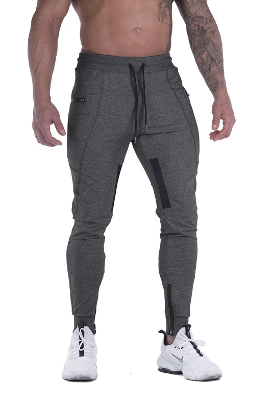 FIRSTGYM Mens Joggers Sweatpants Slim Fit Workout Training Thigh Mesh Gym Jogger Pants with Zipper Pockets - Grey - Large