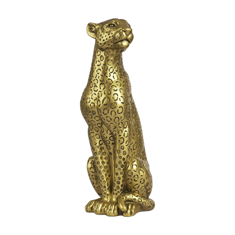 POLYDUKE Modern Polyresin 11" H Gold Cheetah Figurine Sitting Home Decor Realistic Antique Classical Leopard Resin Animal Ornament Statues Living Room Decor Ornament Figures