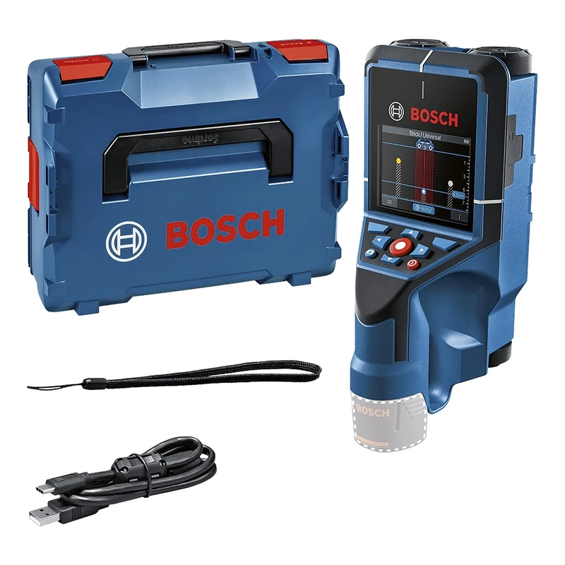 Bosch Professional 12V System Wall Scanner D-tect 200 C (without battery and charger, detection of (non-) live cables, metal, plastic pipes, wooden studs and cavities, USB-C™ Cable, L-BOXX)