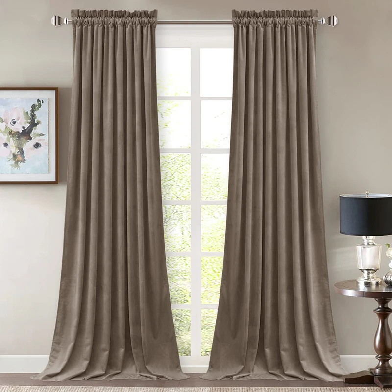 StangH Taupe Velvet Curtains 108 inches Long, Luxury Home Decoration Thermal Insulated Privacy Window Drapes for Bedroom Sliding Door, W52 x L108, 2 Panels