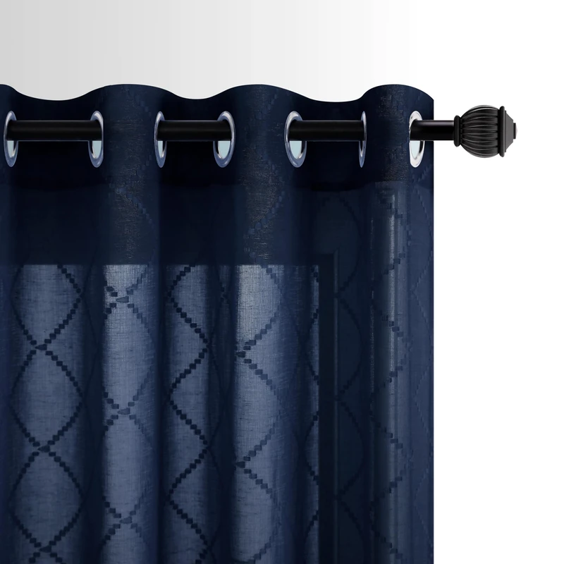 KOUFALL Navy Blue Curtains 84 Inch Length for Living Room 2 Panels Set Grommet Semi Sheer Light Filtering Curtains for Bedroom