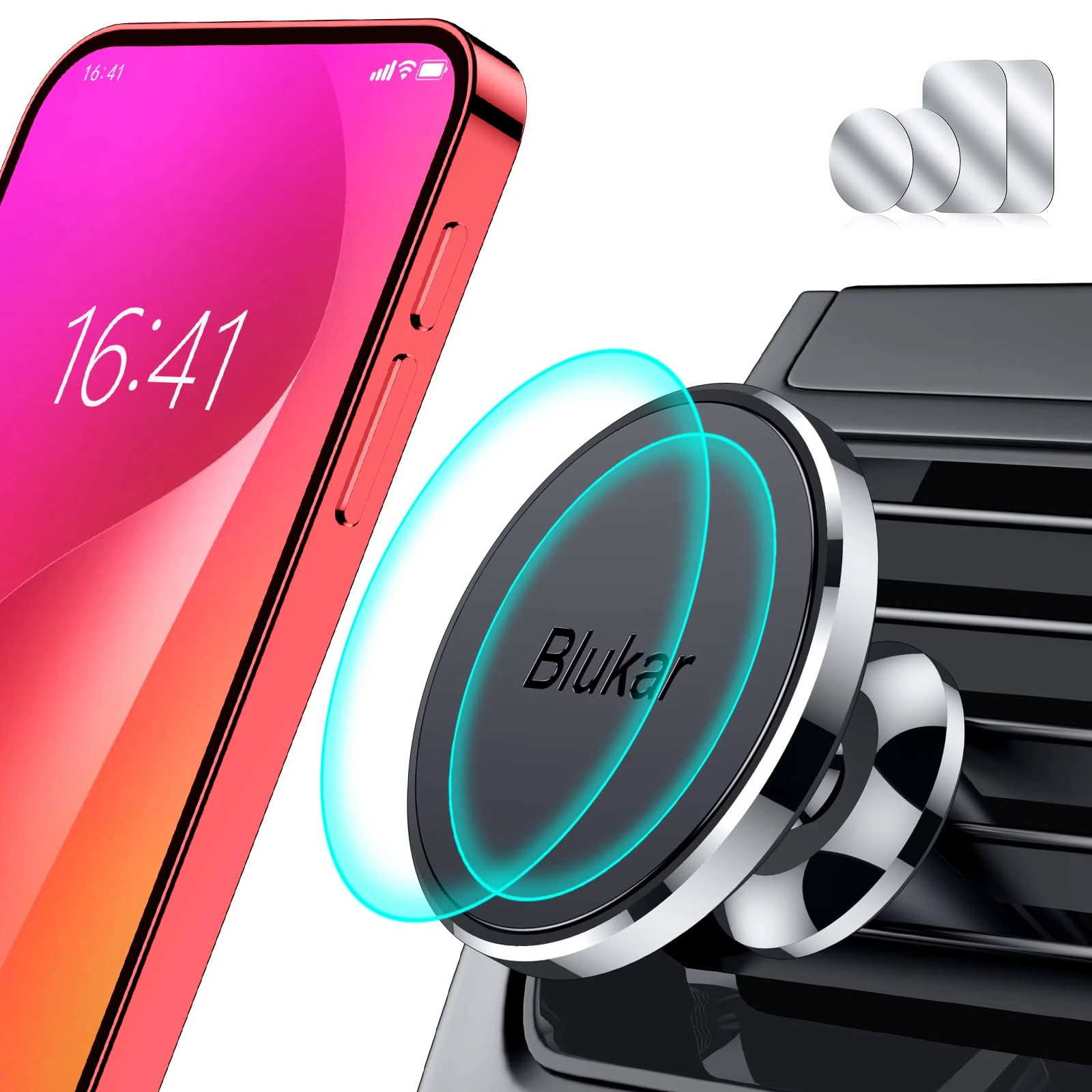 Blukar Car Phone Holder Magnetic Air Vent Car Phone Mount Cradle-360° Rotable and Case Friendly for iPhone13 12 11 Pro Max XS XR X Galaxy etc.