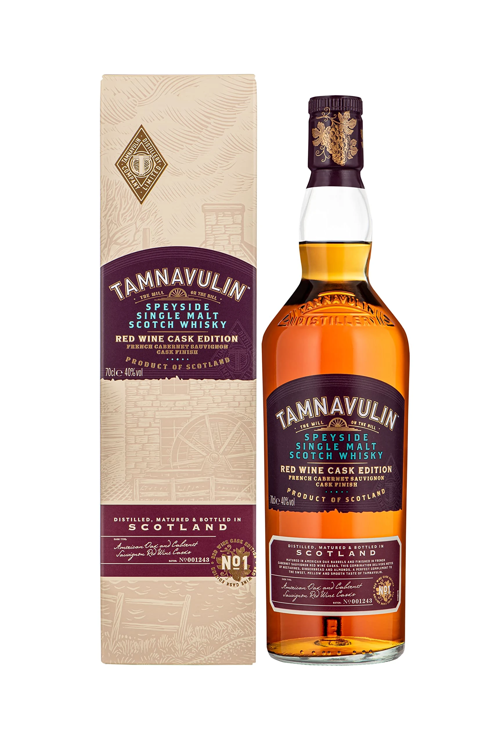 Tamnavulin Single Malt Scotch Whisky French Cabernet Sauvignon Edition 70cl | The Signature Speyside Malt | Red Wine Cask | Rich, Elegant and Fruity | 40% vol