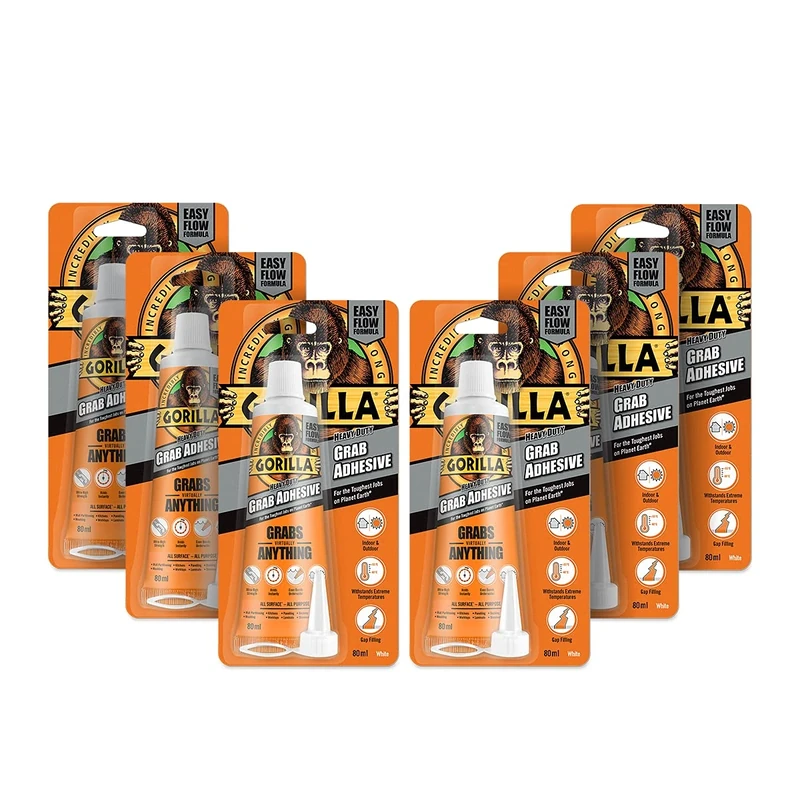 Gorilla Heavy Duty Grab Adhesive White 80ml (6 Pack)