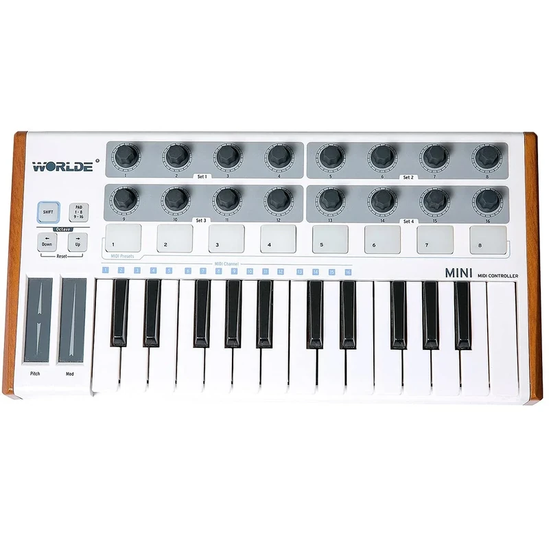 Worlde Worldemini Midi Controller with 25 Keys and 16