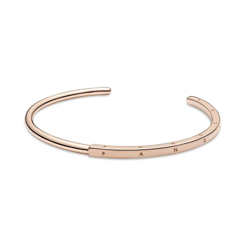 Pandora Signature I-D 14k rose gold-plated open bangle, 1