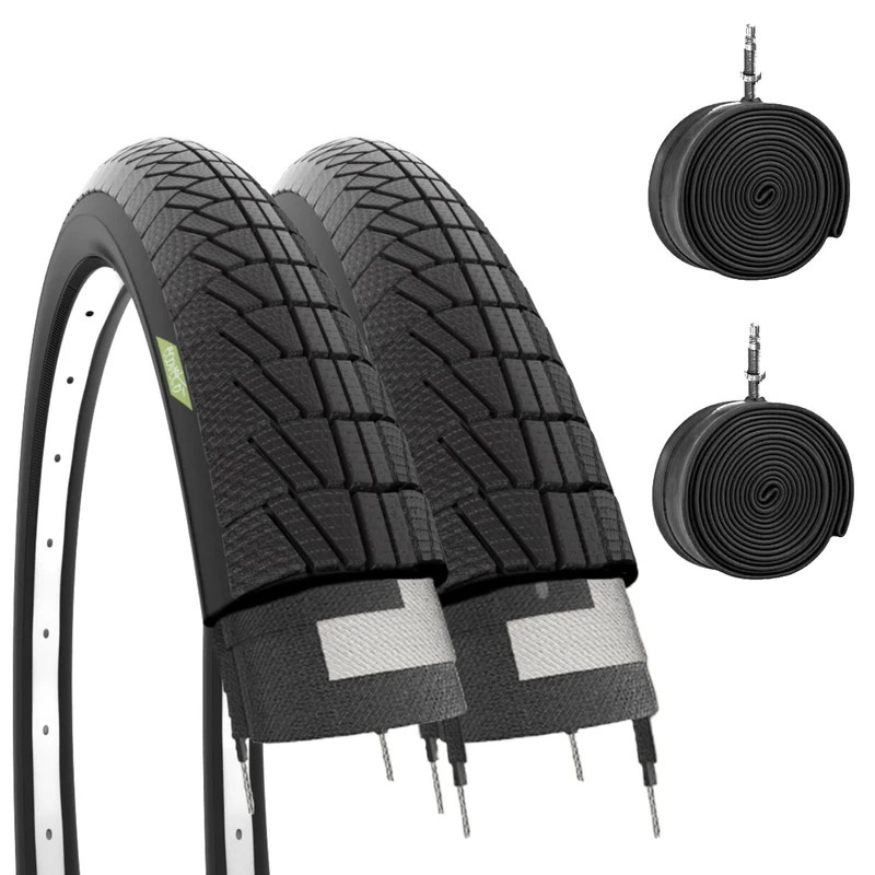 Ecovelò Pair of 2 Road Tyres 20 x 1.75 (47-406) + Inner Tubes Unisex Adult, Black