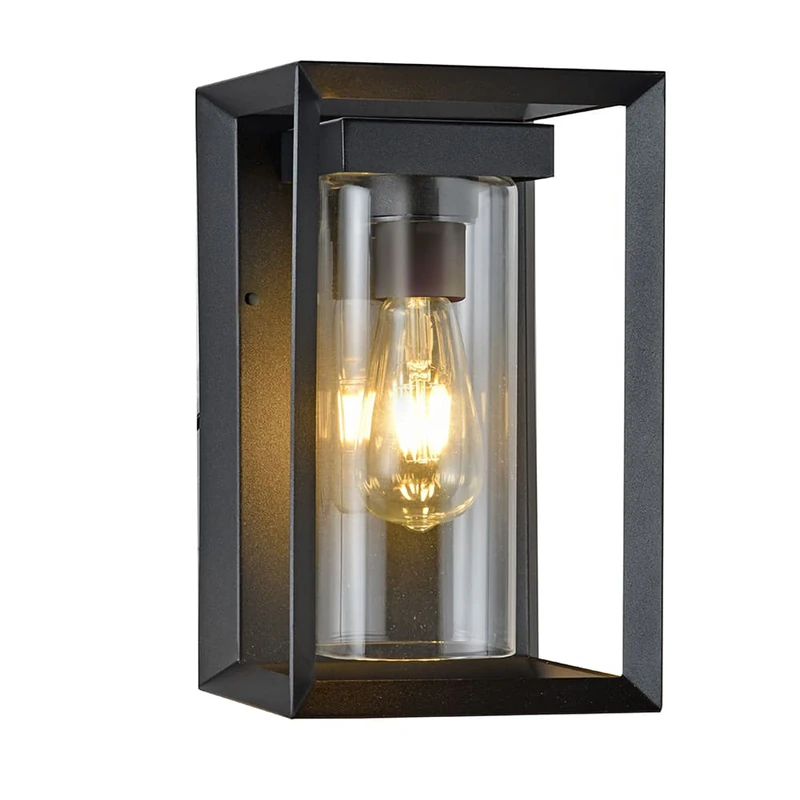 Wonderlamp - Outdoor Wall Light Road, 1 x E27, Max 60 W, IP 23, Vintage Wall Light, Rectangular with Glass, Black