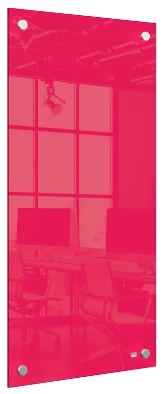 Nobo Small Glass Whiteboard Panel, Dry Erase Surface, Frameless, Corner Wall Mounting, Home/Office, 300 x 600 mm, Includes Marker Pen, Red, 1915605