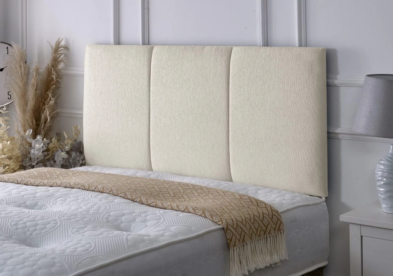 Alton Padded Paneled Divan Bed Headboard | Chenille Fabric Headboards for 3ft single bed Frame | Elegant design with wooden material headboards for beds (Cream,3ft Single Height-20inch)
