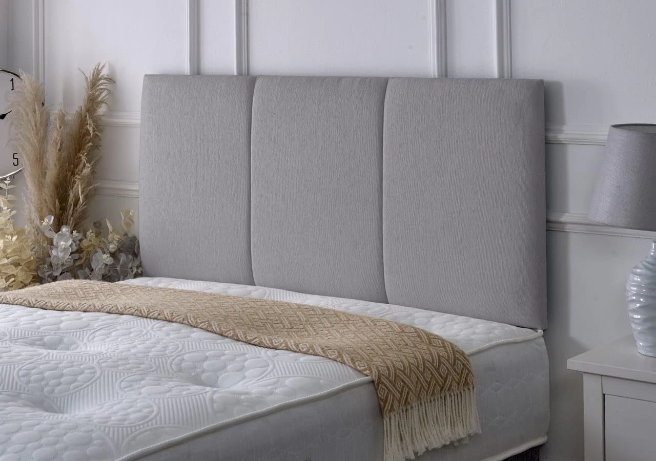Alton Padded Paneled Divan Bed Headboard | Chenille Fabric Headboards for 3ft single bed Frame | Elegant design with wooden material headboards for beds (Light Grey,3ft Single Height-20inch)