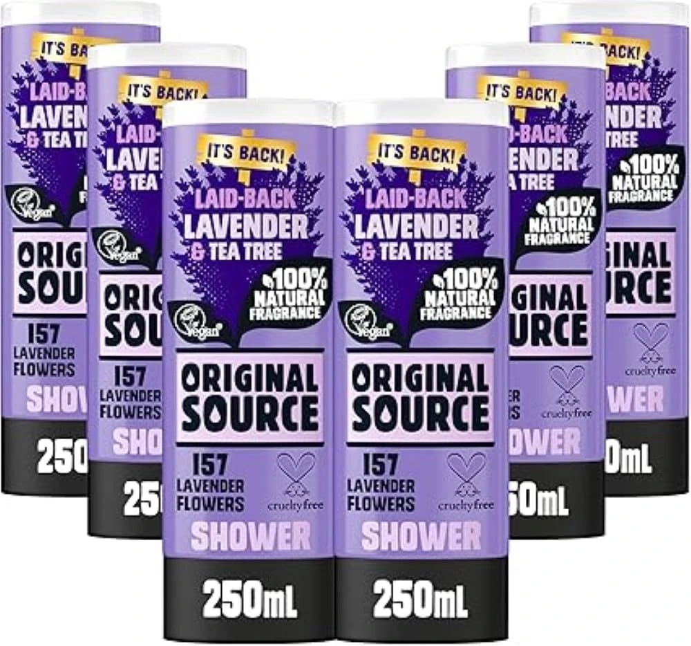 Original Source Lavender Shower Gel, 100 Percent Natural Fragrance, Vegan, Cruelty Free, Paraben Free, Bulk Buy, Pack of 6 x 250 ml