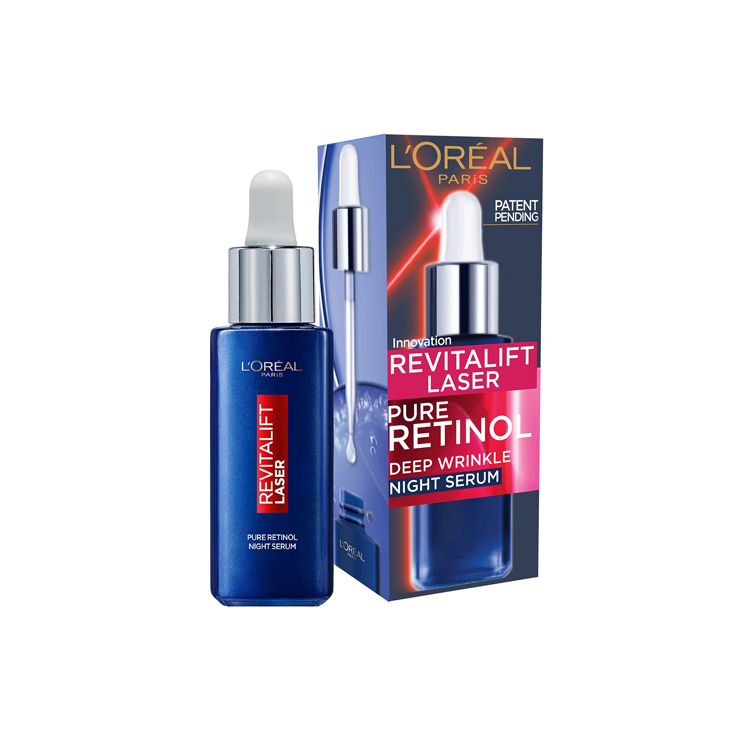 L'Oreal Paris Revitalift Laser Pure Retinol Serum, Anti-Wrinkle, Anti-Fine line, Retinol Night Serum For Face, Visible Results, Validated by Dermatologists, 30ml