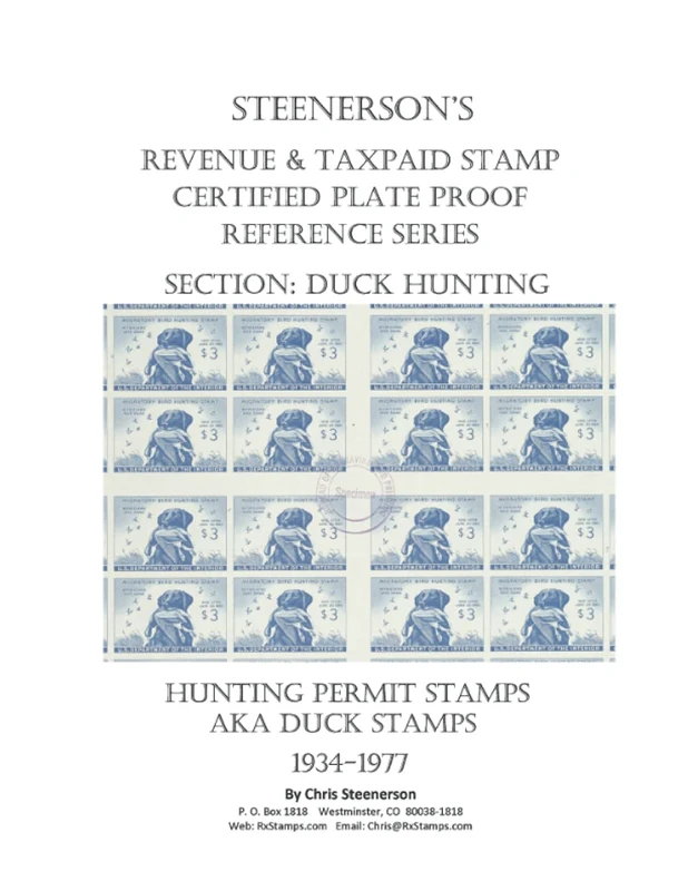 Steenerson's Revenue & Taxpaid Stamp Certified Plate Proof Reference Series – Federal Duck Hunting Permit Stamps - Image 1