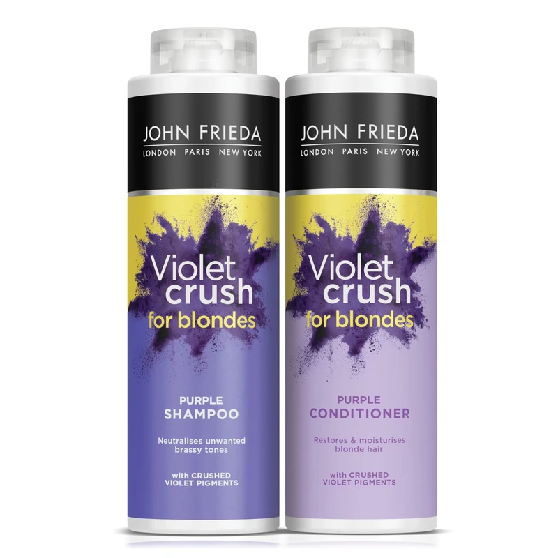 John Frieda Violet Crush Purple Shampoo and Purple Conditioner Bundle, 2 x 500 ml, Neutralising and Toning Shampoo and Conditioner