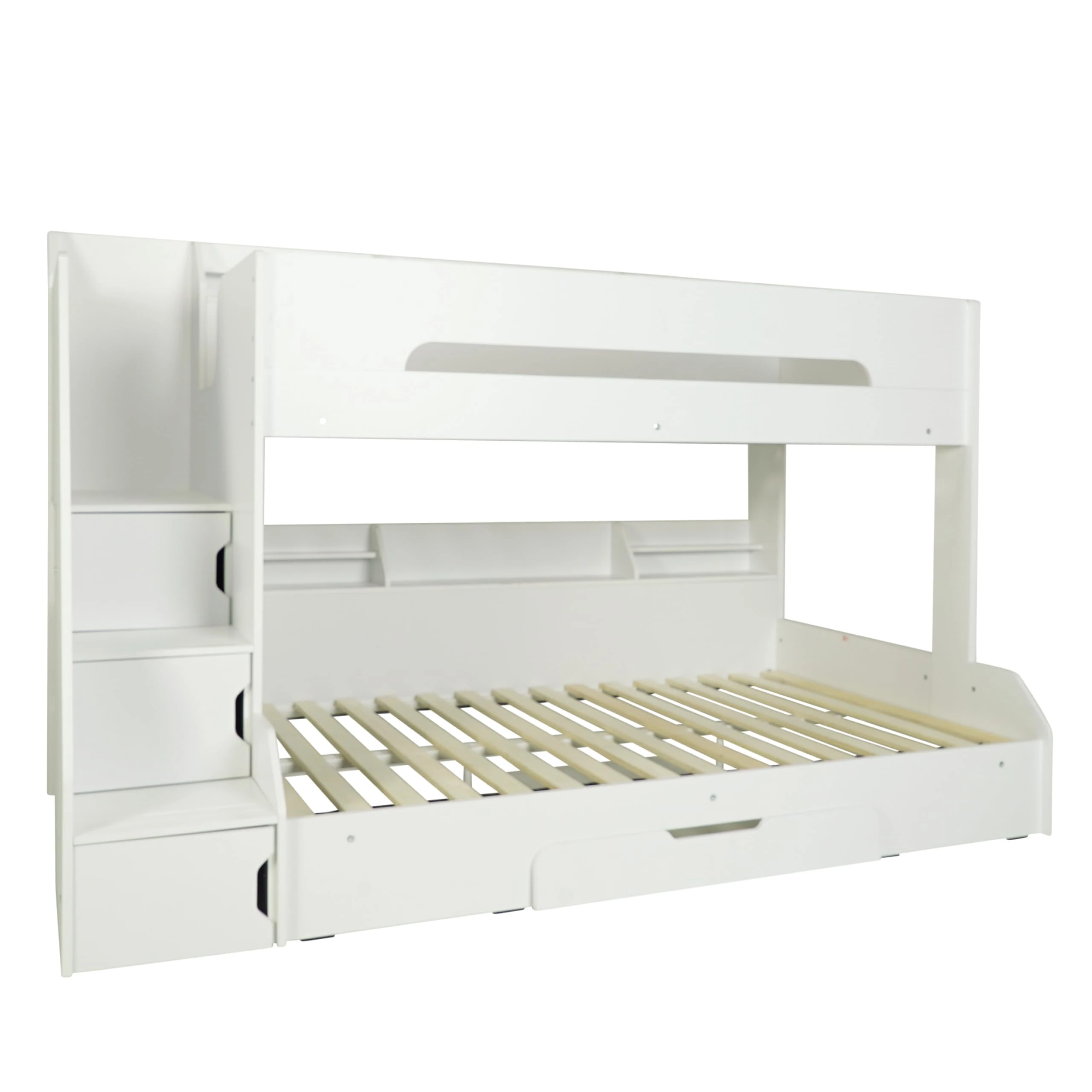 Flair Furnishings Small Double Bunk Beds for Kids, Staircase Bunk Bed with Storage, Heavy Duty and Sturdy, Cosy, Stylish, Space-Saving Design (White)