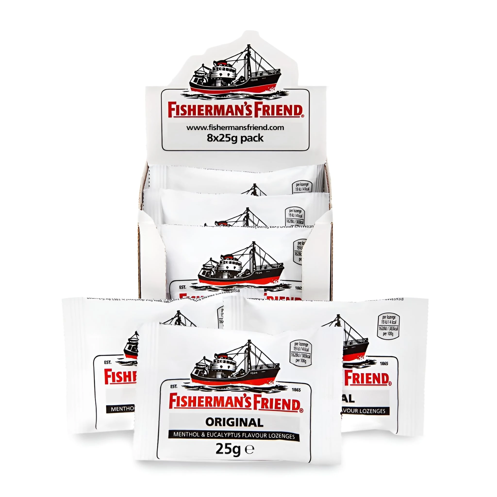 Fisherman's Friend Original Extra Strong Menthol & Eucalyptus Lozenges, Pack of 8 (25 g)