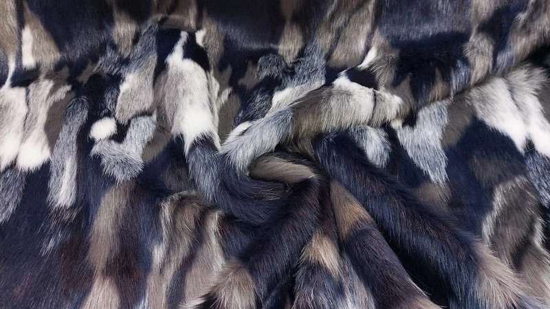 Super Luxury Faux Fur Fabric Material - HI-LO Long Blue Black, 1Mtr - 150cm x 100cm