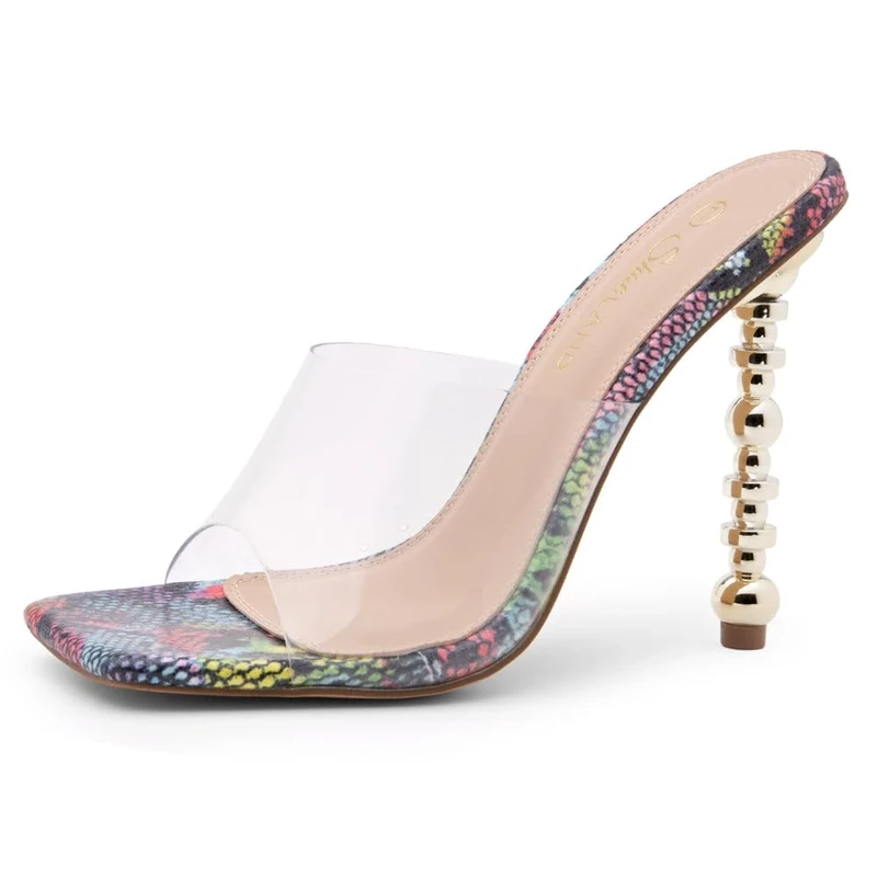 Shoe Land Women’s Clear Rhinestone Bow Heels – Double Bowknot & Adjustable Ankle Strap | Crystal Stiletto High Heels with Square Open Toe for Wedding & Party, 2021clearmultisnake, 2 UK