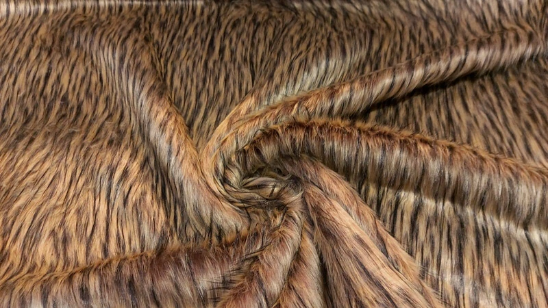 Super Luxury Faux Fur Fabric Material - Long TAN Black Fleck, 1Mtr - 150cm x 100cm