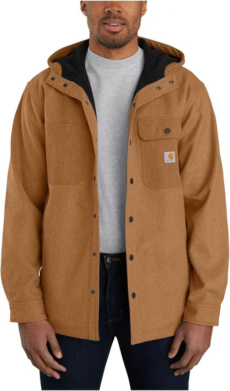 Carhartt Men's Rain Defender Relaxed Fit Heavyweight Hooded Shirt Jacket, Oiled Walnut Heather, S