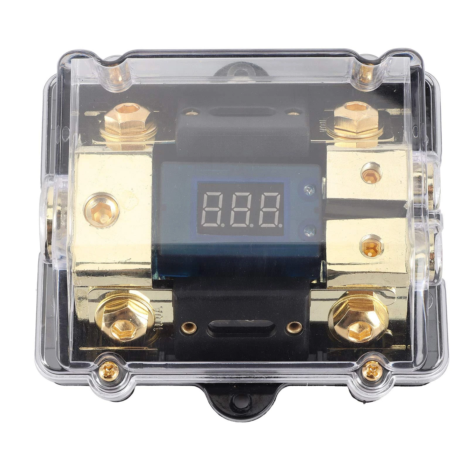 Holder Box Transparent, 0/2/4 Gauge in 0/2/4 Gauge Out 2 Way Digital Voltage Display with 100A Power Distribution Block for Car Yacht Audio Video