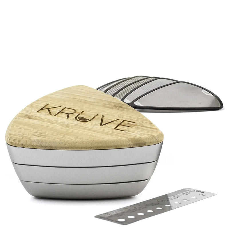 Kruve Sifter BASE Coffee Grind Sieve Set, 5 Sieves to Measure, Calibrate & Refine Coffee Grinds – Durable Aluminum & Stainless Steel, Customizable for Precise Brewing, Bonus Brewler Tool – Silver