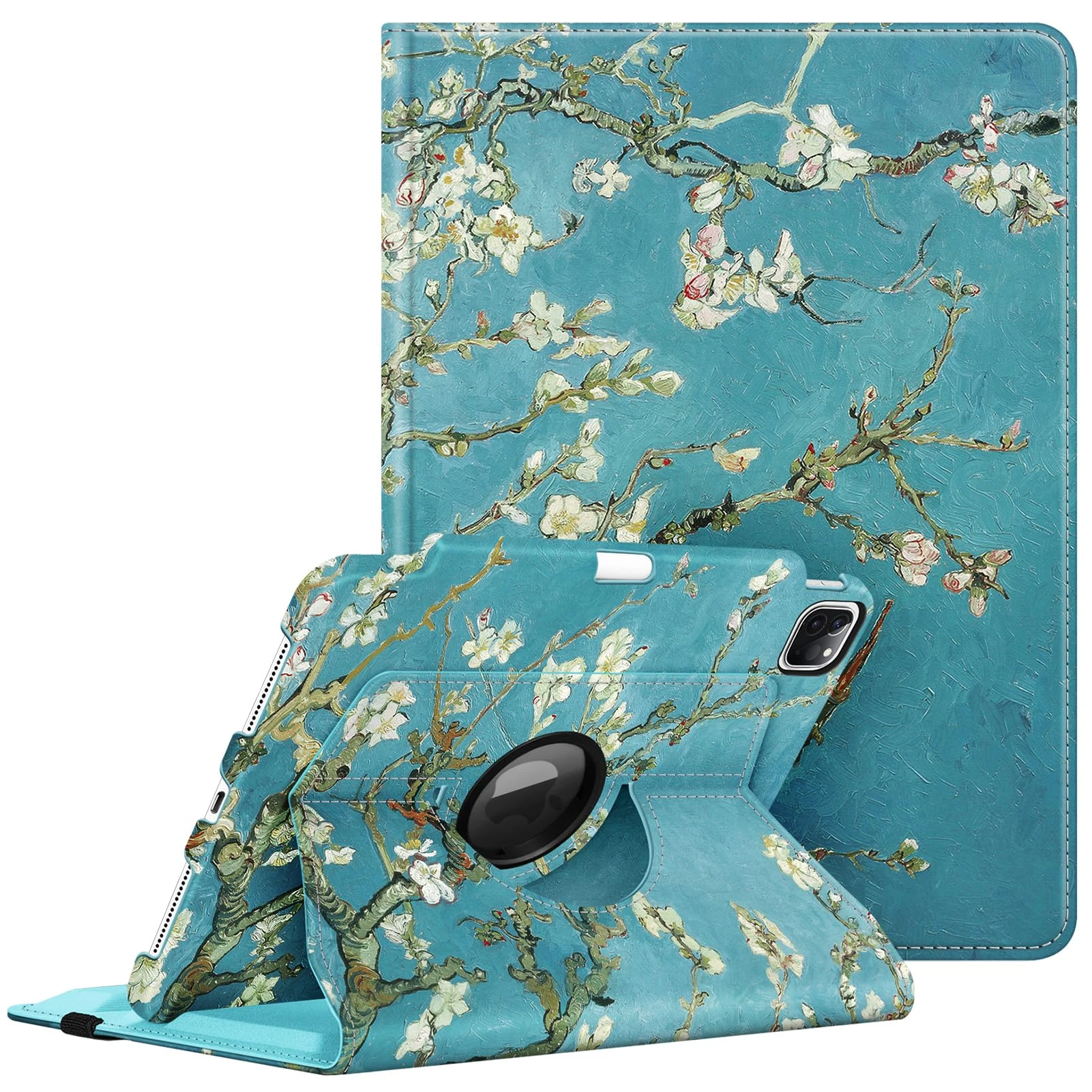 FINTIE Rotating Case Compatible with iPad Pro 11 inch (2022/2021/2020/2018, 4th/3rd/2nd/1st Generation) - 360 Degree Swiveling Stand Cover w/Pencil Holder, Auto Wake/Sleep, Blossom