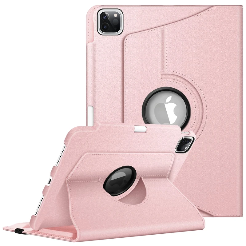 FINTIE Rotating Case Compatible with iPad Pro 11 inch (2022/2021/2020/2018, 4th/3rd/2nd/1st Generation) - 360 Degree Swiveling Stand Cover w/Pencil Holder, Auto Wake/Sleep, Rose Gold