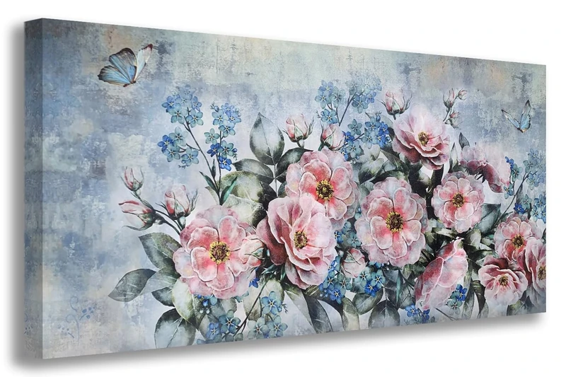 Acocifi Peony Butterfly Wall Art - Large 58x29 Vintage Floral Canvas
