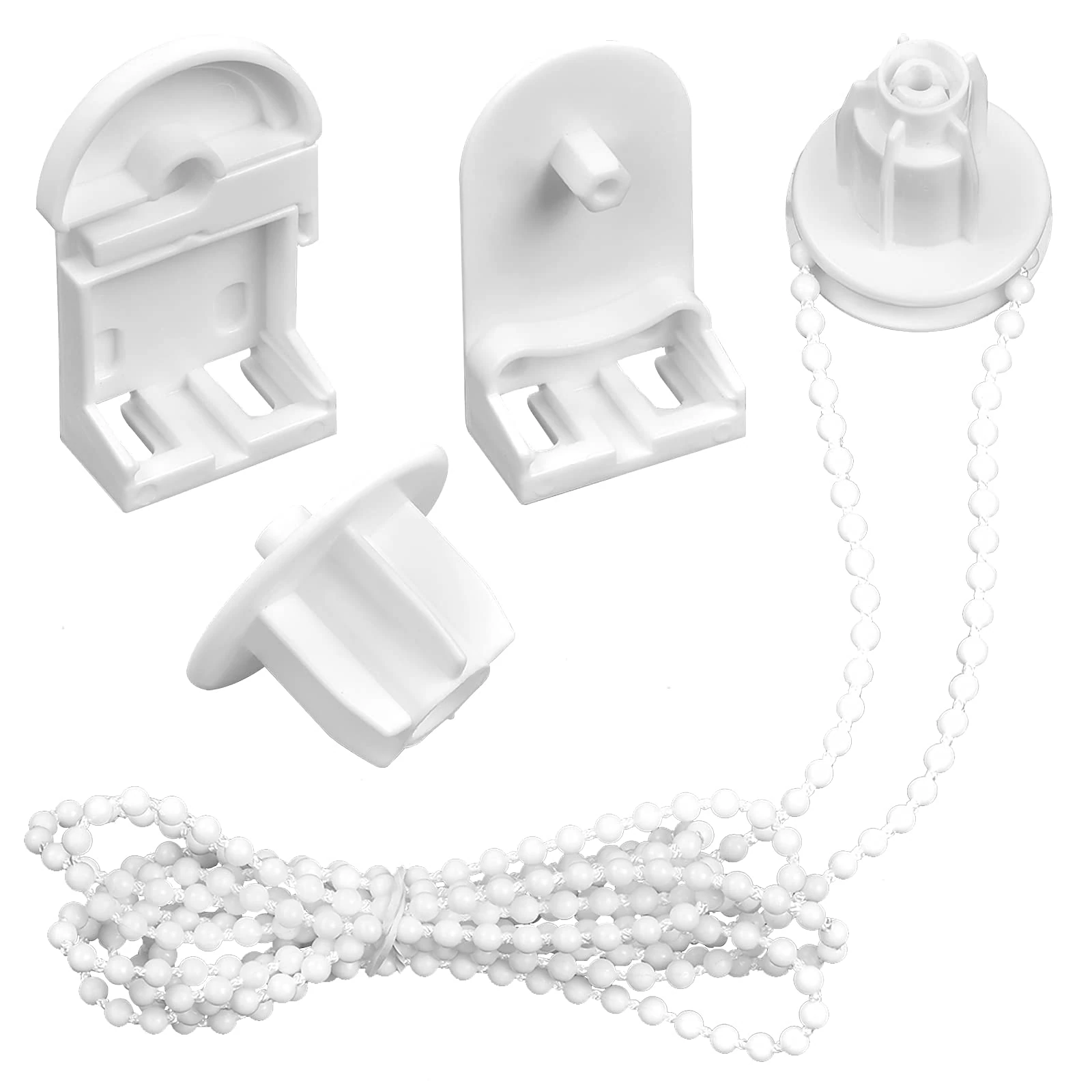 Plastic 25mm Curtain Blind Fitting Accessories Kit - Replacement Repair Brackets with Beaded Chain, White